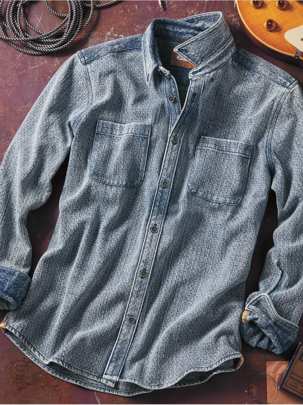 BLUES IN THE GROOVE  LONG SLEEVE INDIGO TEXTURED DENIM COTTON SHIRT NWOT